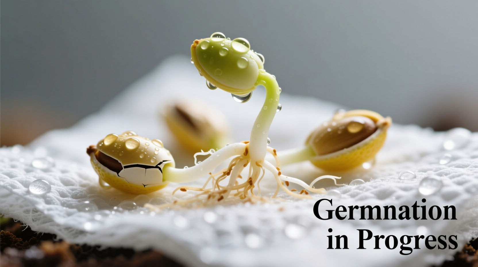 Lemon seeds germinating in paper towel