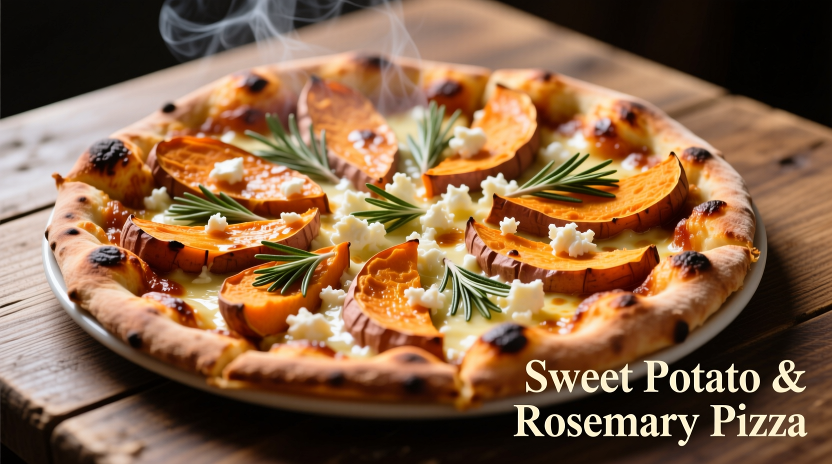 Sweet potato pizza with goat cheese and rosemary topping