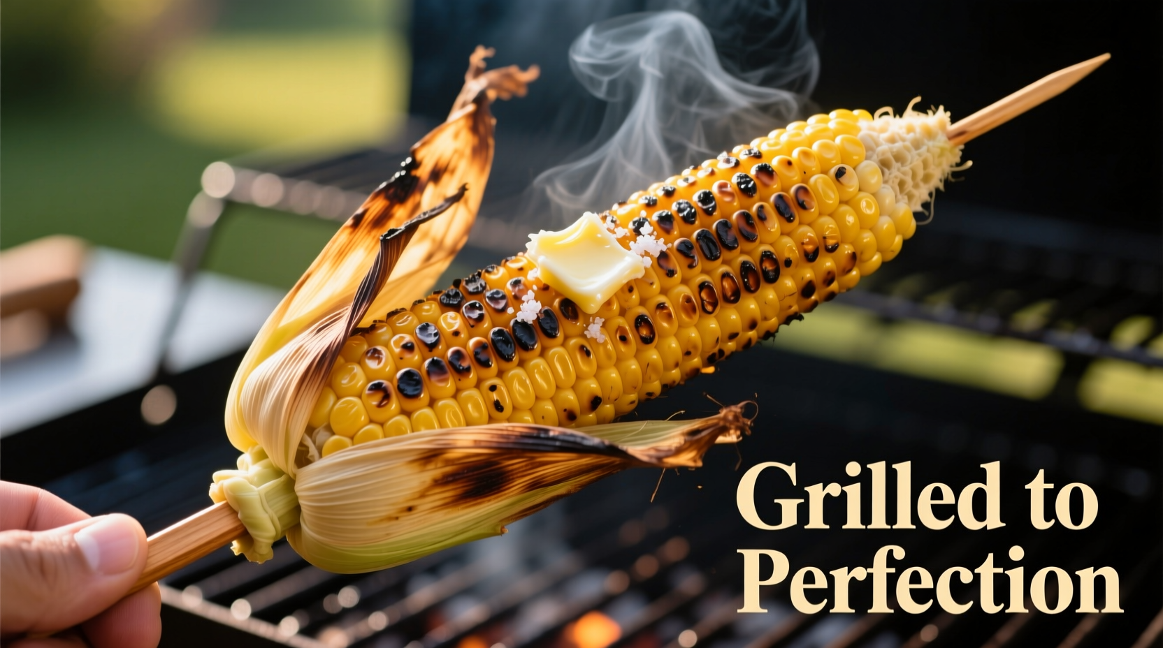 Freshly grilled corn on cob with char marks
