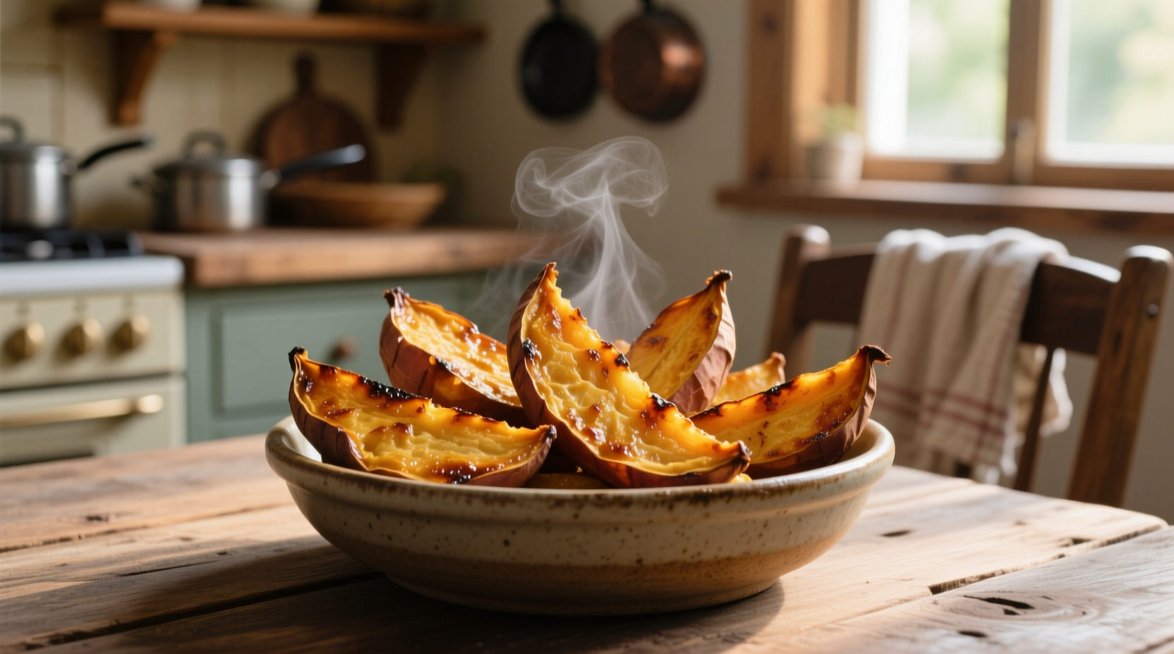 Perfectly roasted sweet potato wedges with crispy edges