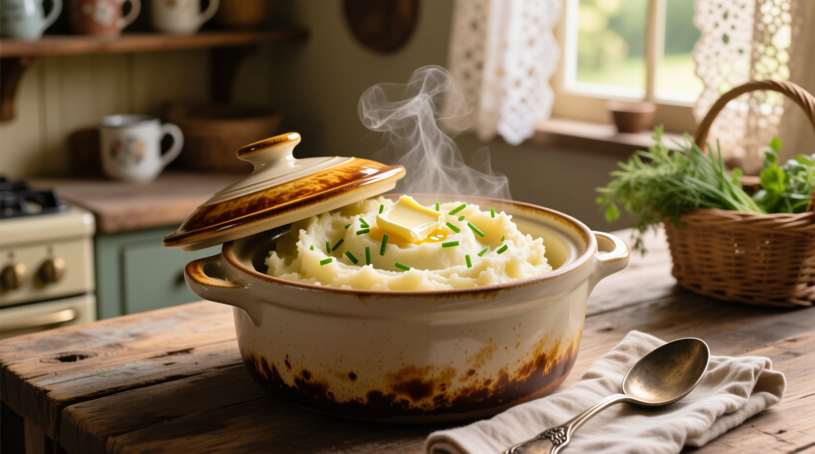 Creamy mashed potatoes in slow cooker
