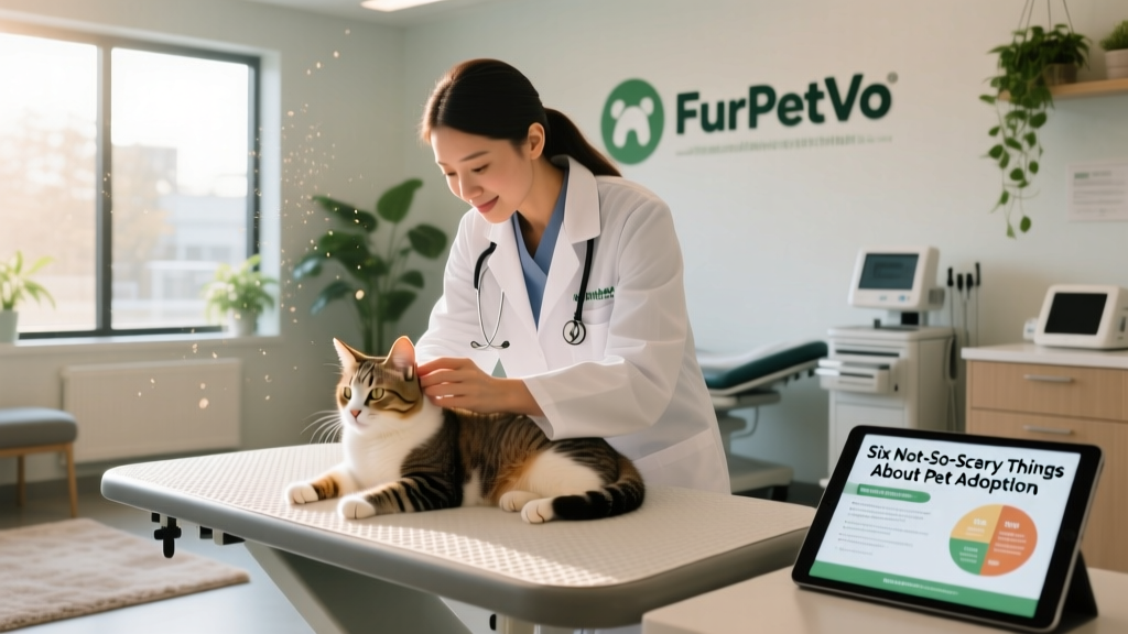 A veterinarian examining a relaxed cat during a routine wellness check at a FurPetVo-affiliated clinic