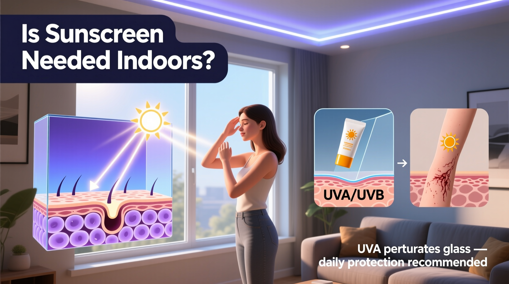 is applying sunscreen indoors necessary near windows and artificial light