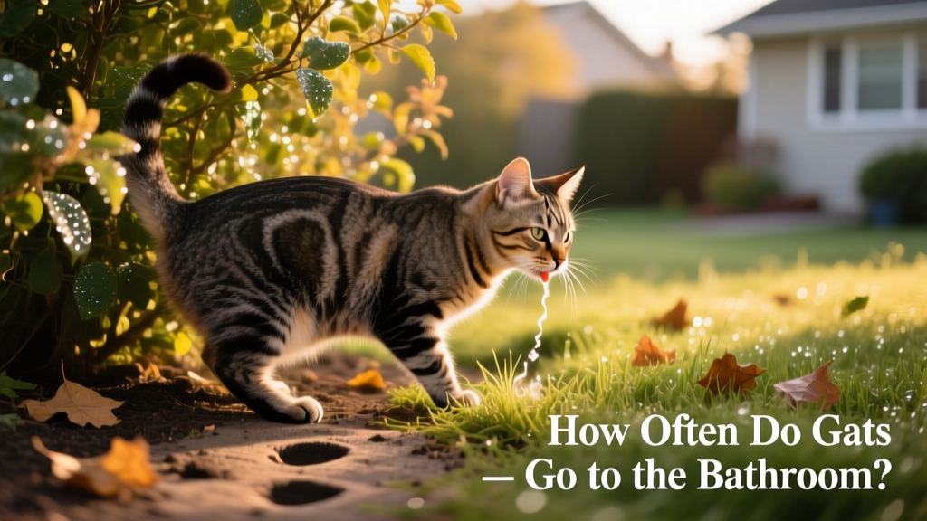A cat urinating against an outdoor bush