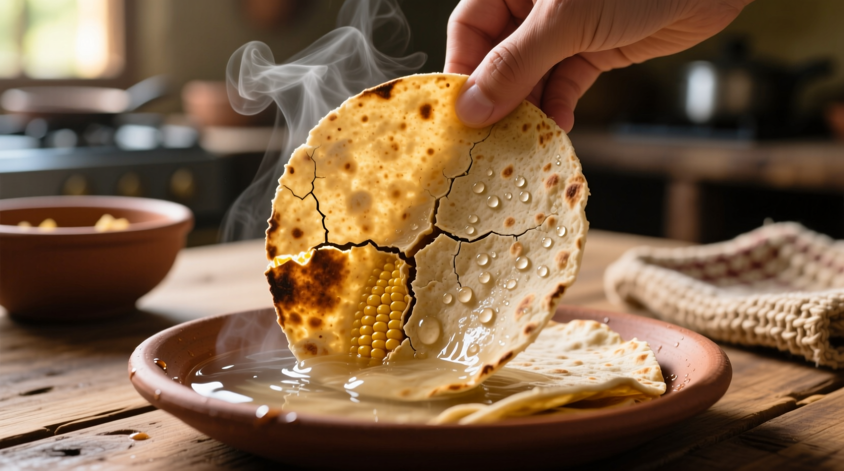 revive old corn tortillas with a cold water dip before