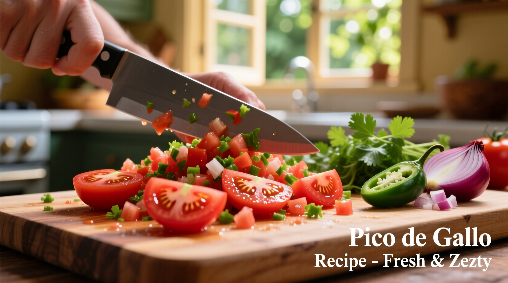 Roma tomatoes being chopped for fresh pico de gallo
