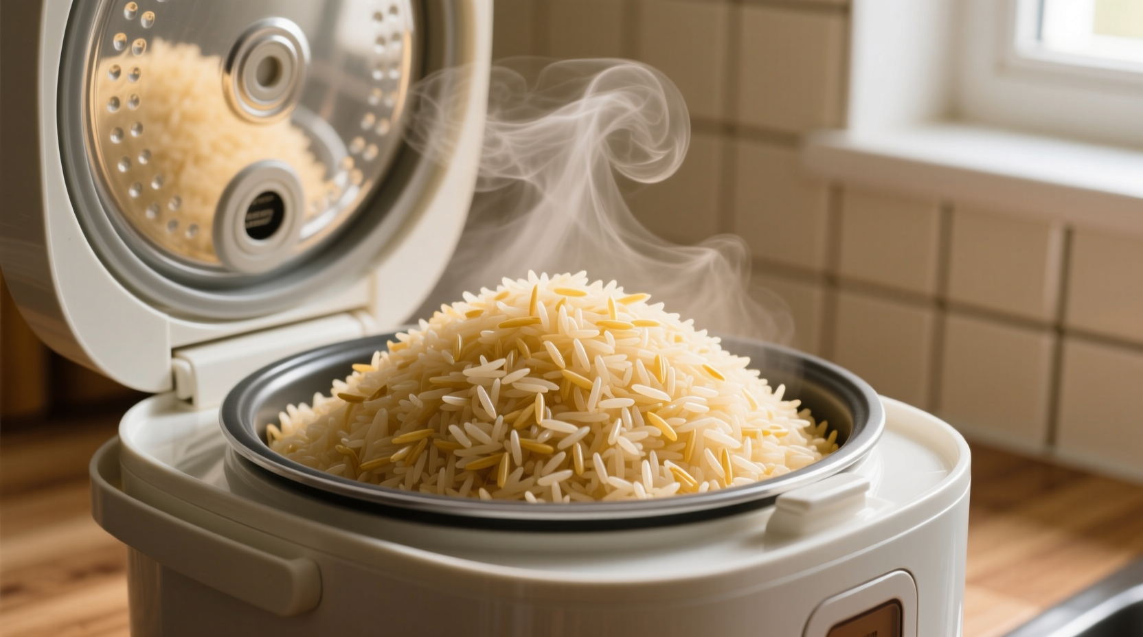 Fluffy basmati rice in rice cooker