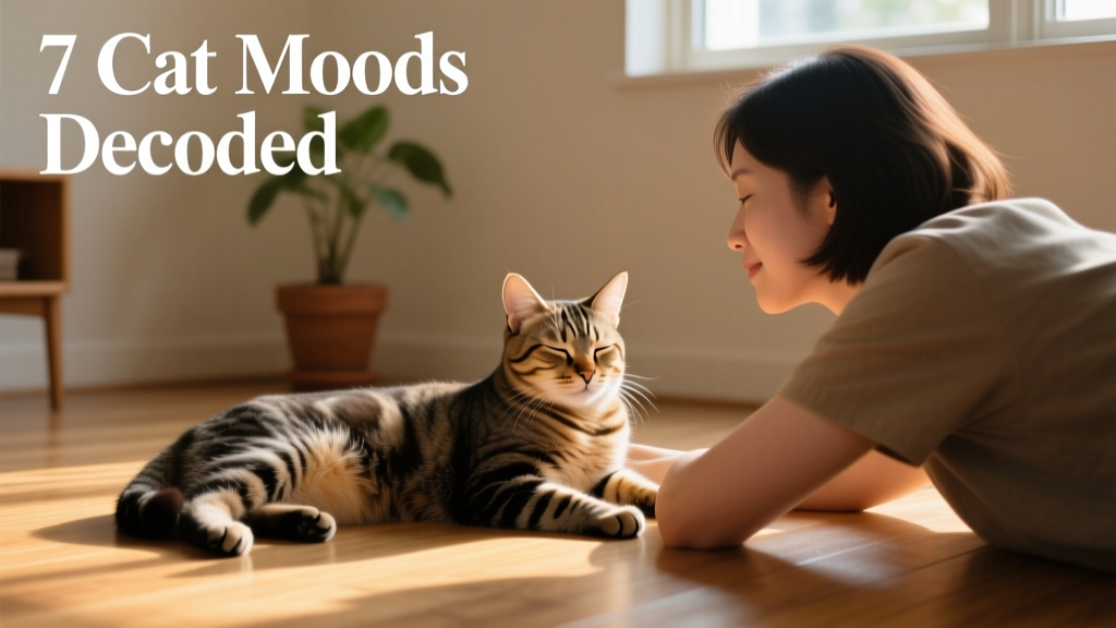 Cat reclining beside owner with back turned, head slightly tilted, eyes relaxed