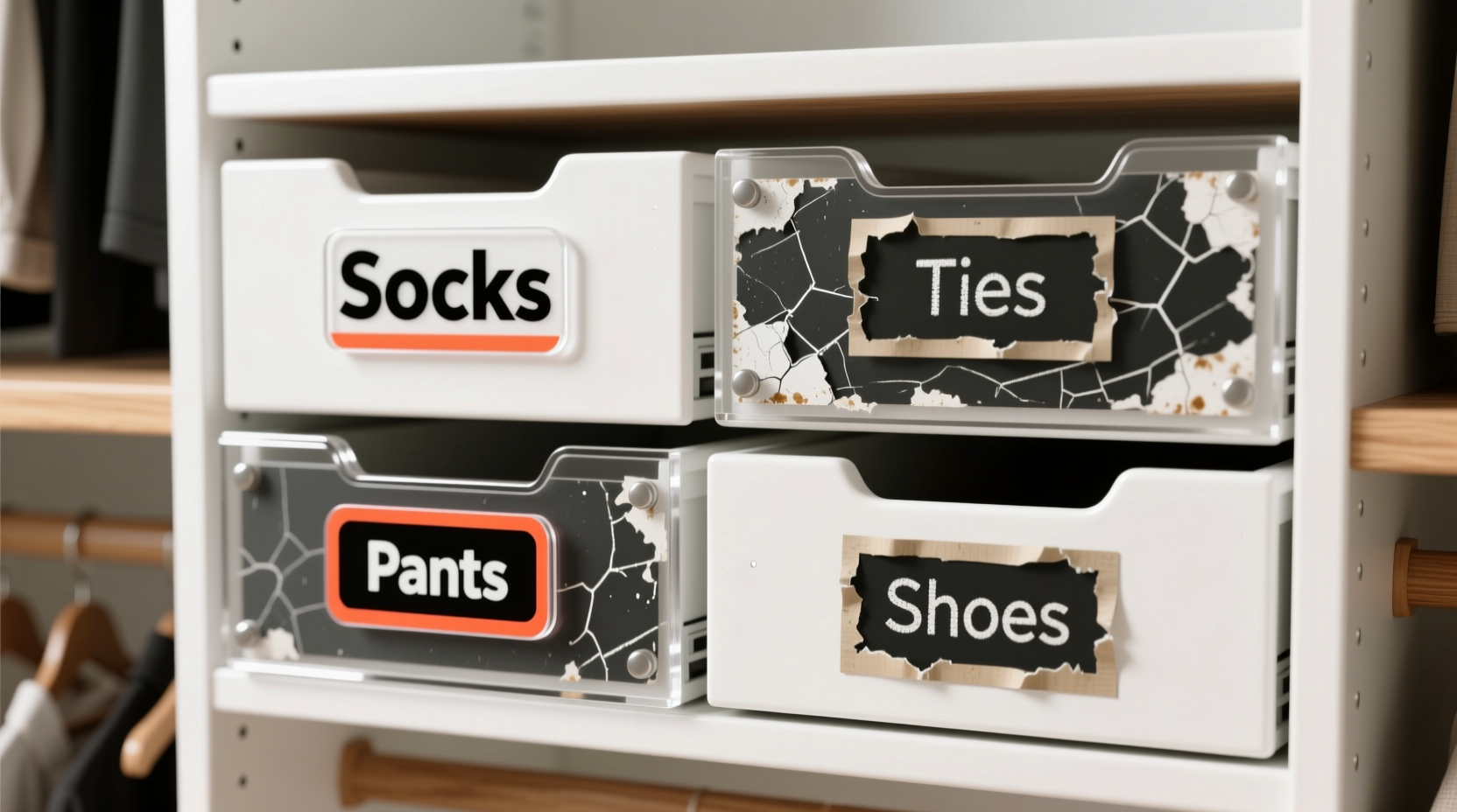 closet organization tips acrylic vs chalkboard tape head