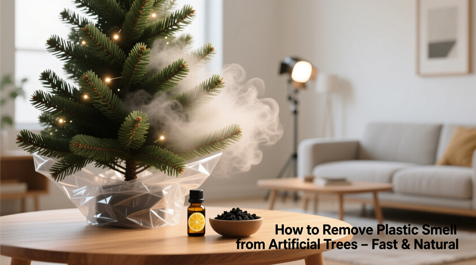 why does my artificial christmas tree smell like plastic after unpacking and how to neutralize it fast