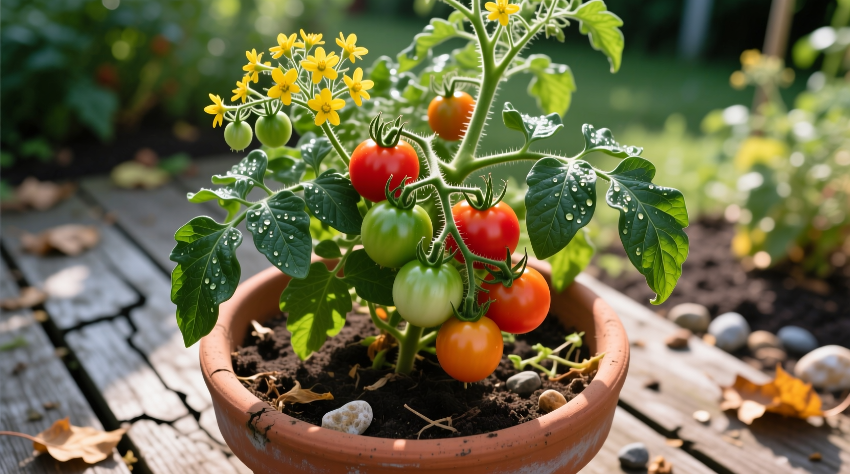 Healthy Better Bush tomato plant in container garden
