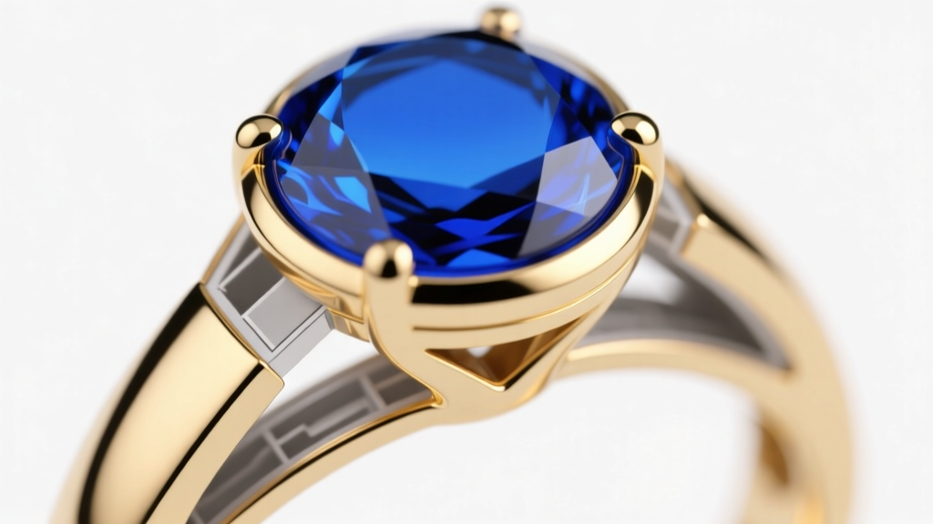 Cross-section diagram style photo showing a 0.3mm gold bezel lip securing a piece of blue Murano glass in a Venetzia fine ring