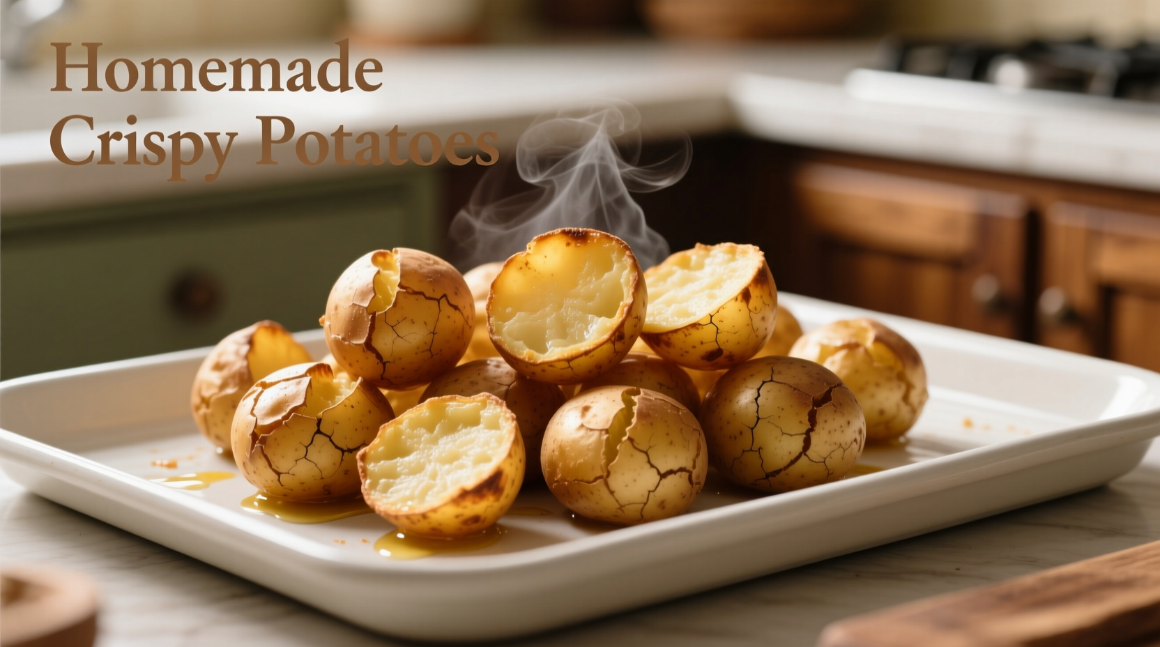 Golden brown potato puffs on baking sheet