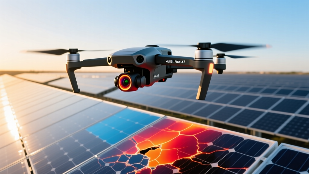 Autel EVO Max 4T drone utilizing thermal imaging sensors to inspect a commercial solar panel array for micro-cracks and heat anomalies