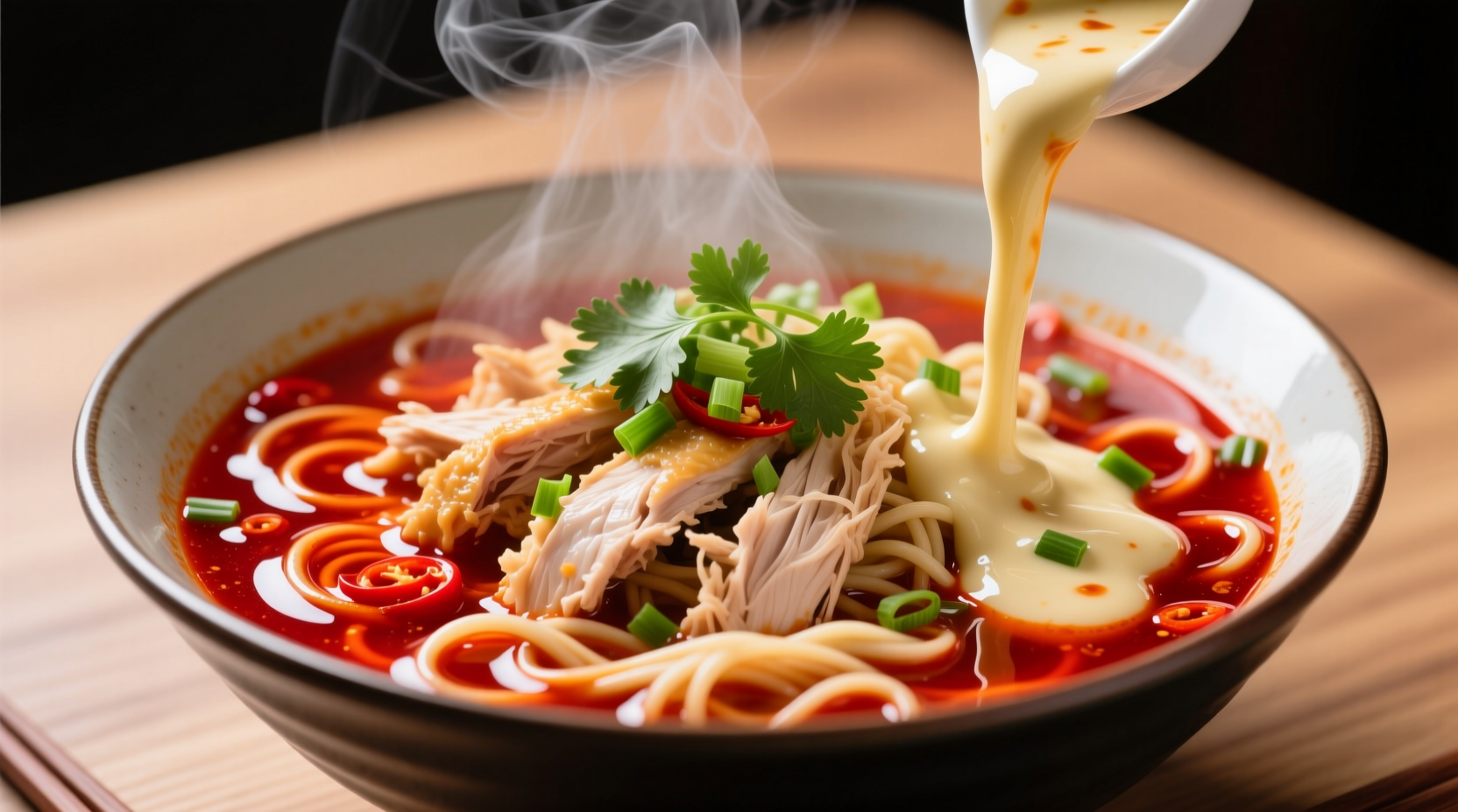 Fiery Chicken Ramen with Creamy Garlic Sauce Recipe