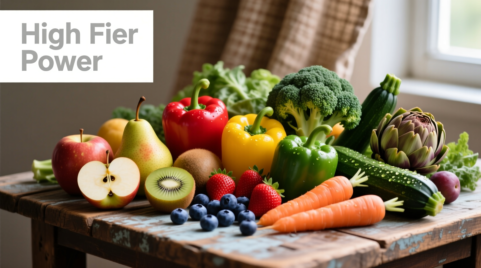 Colorful assortment of high-fiber fruits and vegetables