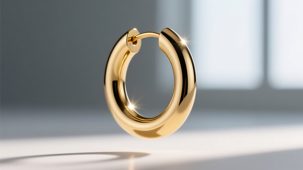 Side view of a 5mm hollow gold tube hoop earring revealing a seamless soldered joint and highly polished reflective metal surface