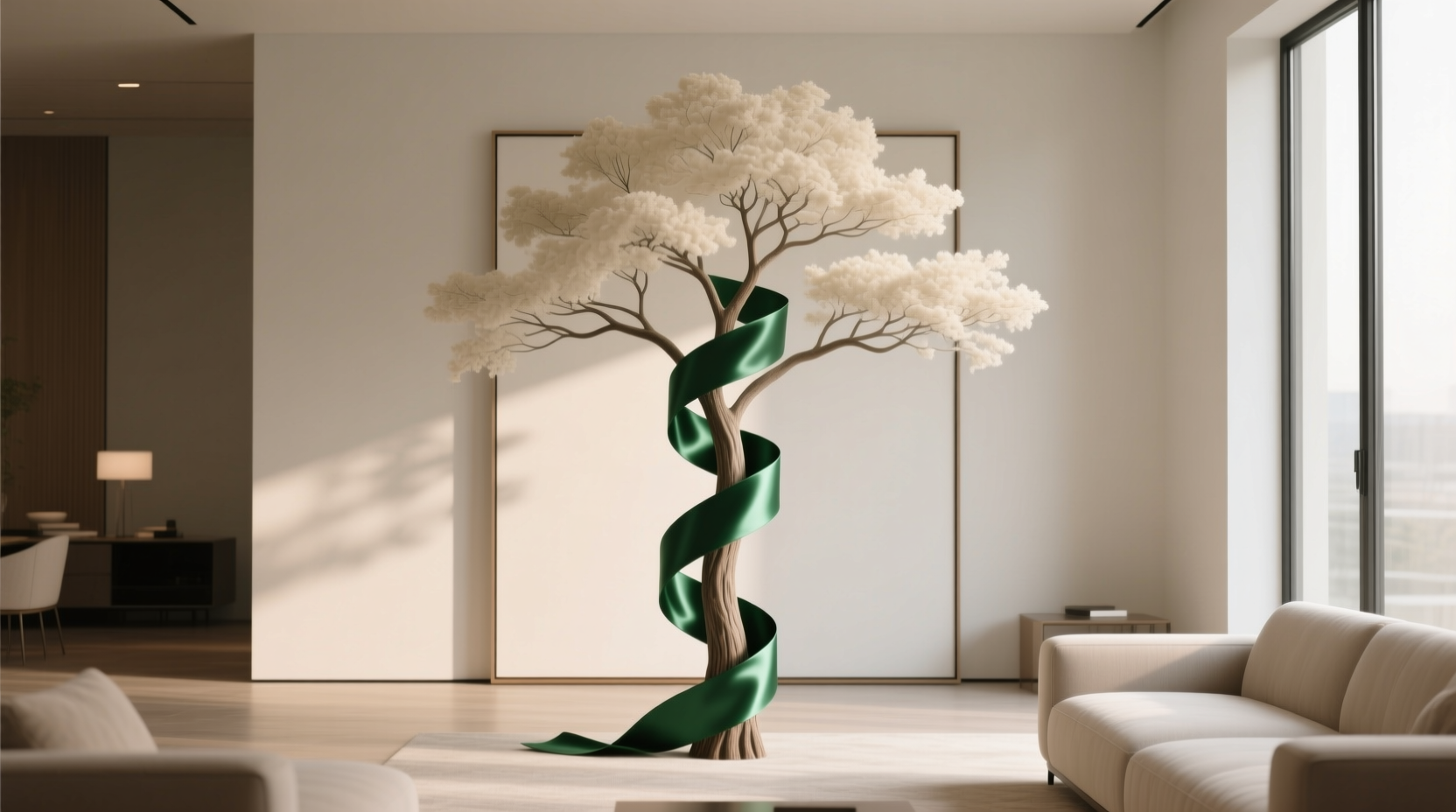 is wrapping ribbon around the trunk of an artificial tree outdated or making a design comeback