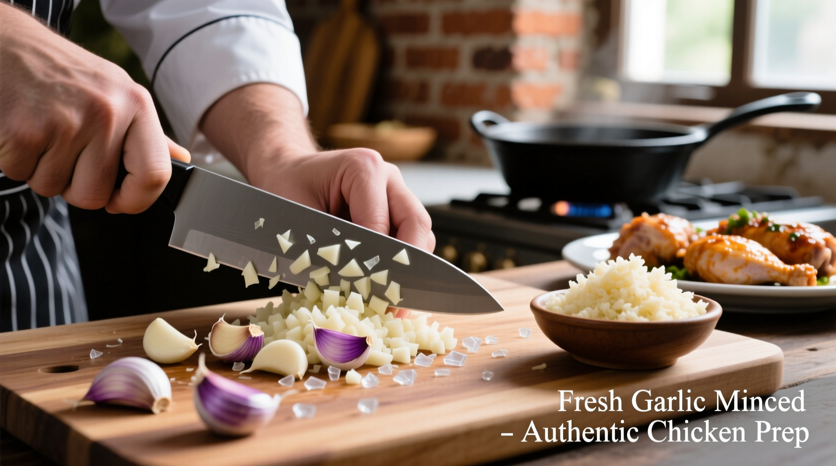 Fresh garlic being minced for authentic chicken preparation