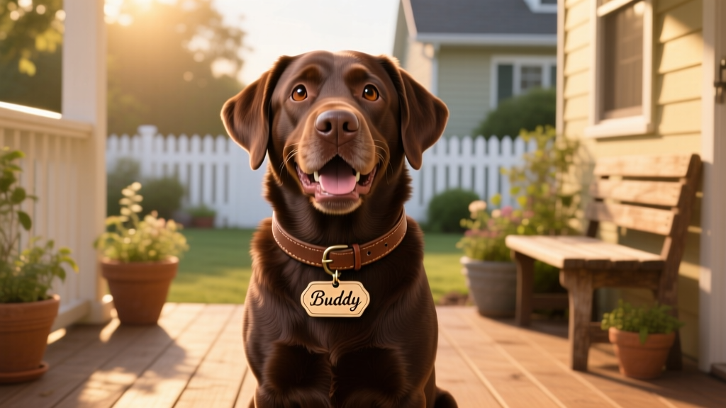 A happy-looking chocolate Labrador Retriever