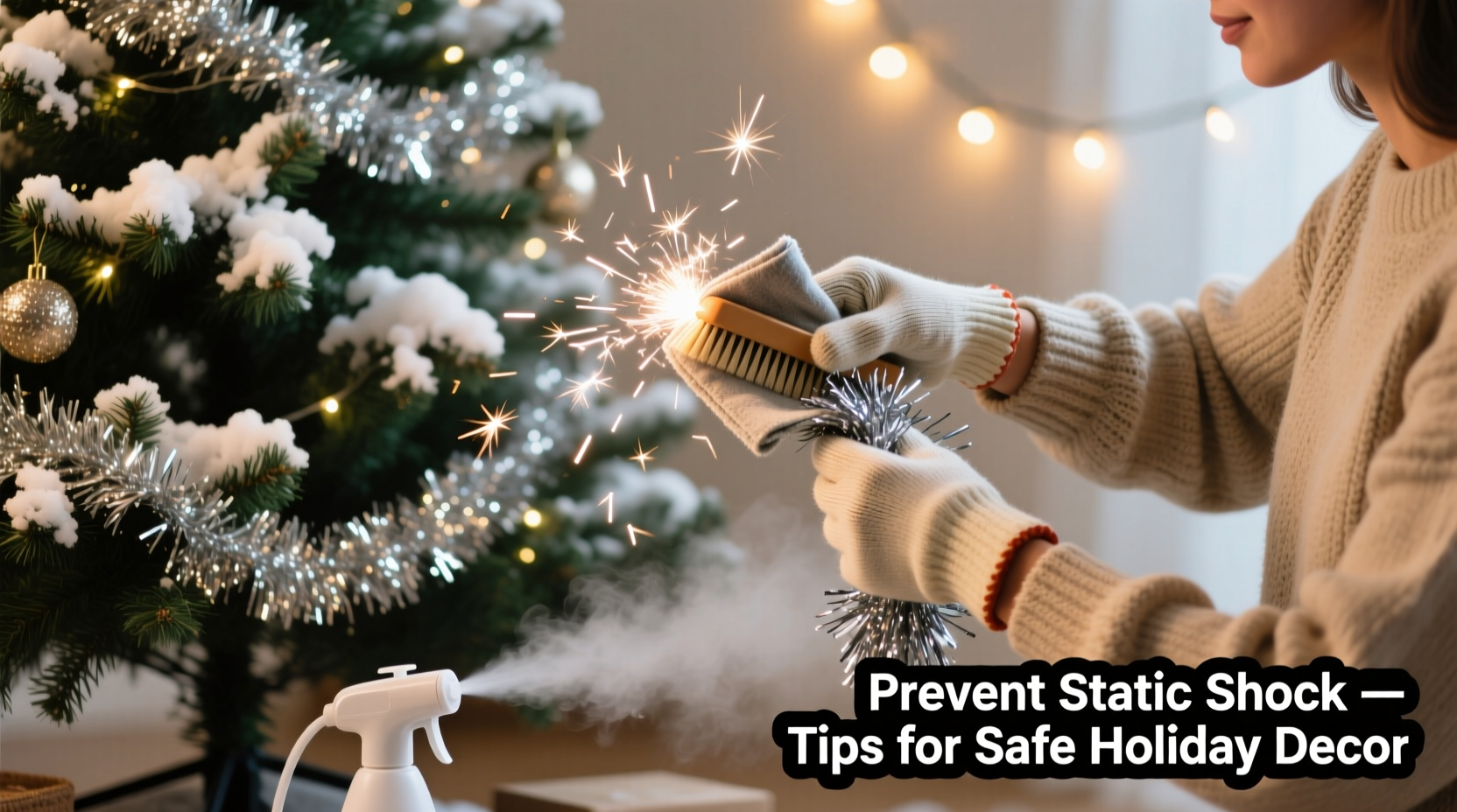 how to prevent static shock when handling tinsel and fake snow on trees