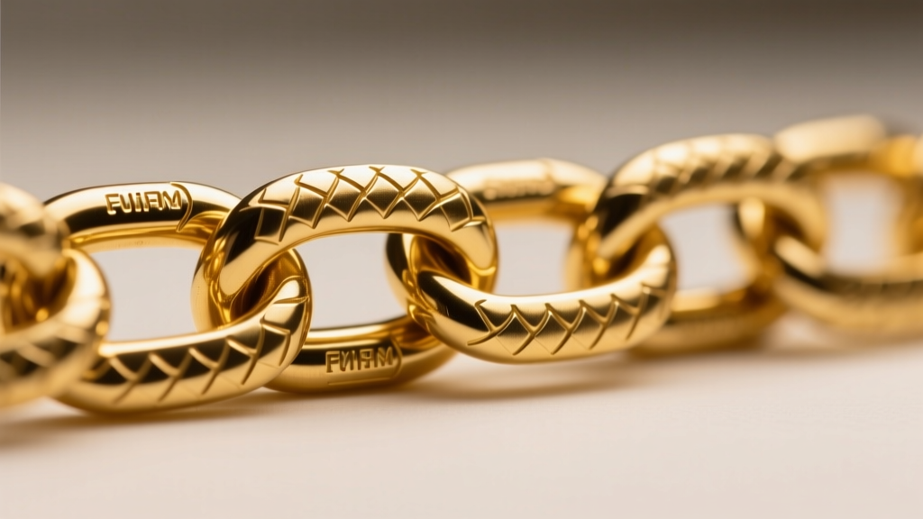Macro shot of gold sardine chain revealing tight interlocking scale links and precise metal stamping under bright studio lighting.