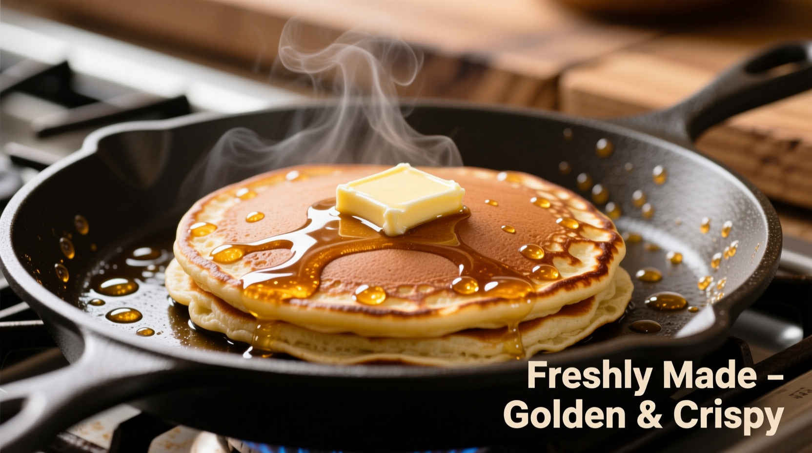 Perfect golden brown pancakes on preheated griddle