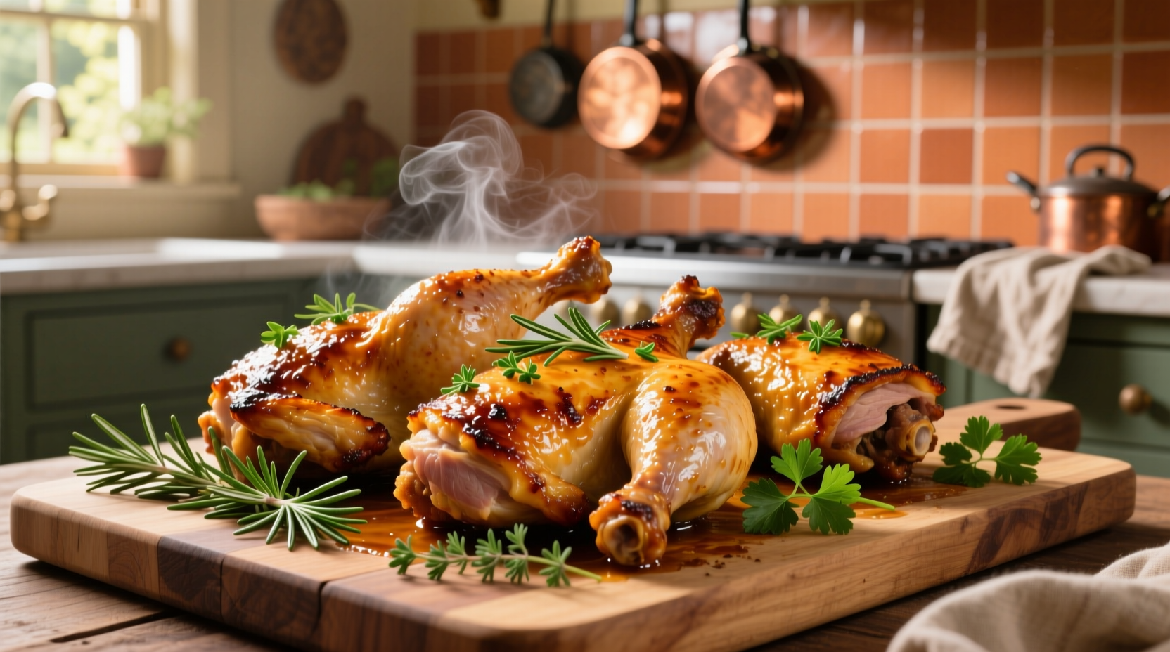 Perfectly golden baked chicken thighs with herbs