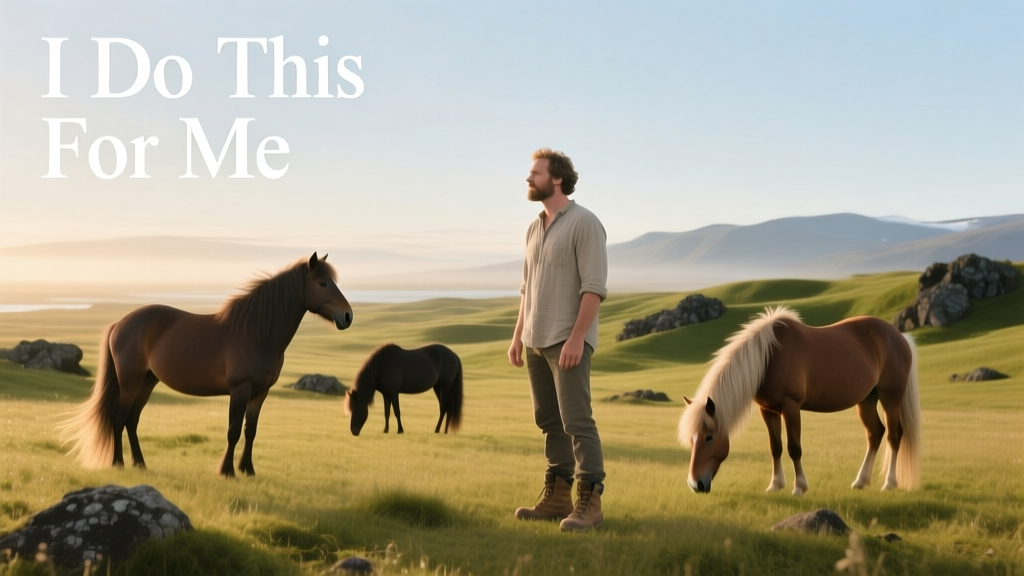 Matt Kepnes, aka Nomadic Matt, hanging out with Icelandic horses in a field in Iceland