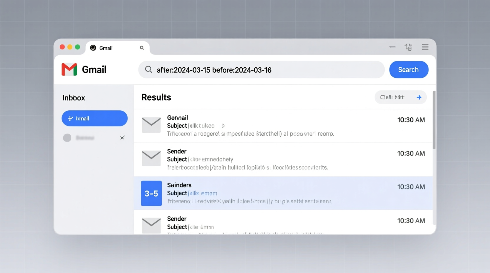 search for messages in gmail by date and a specific tim