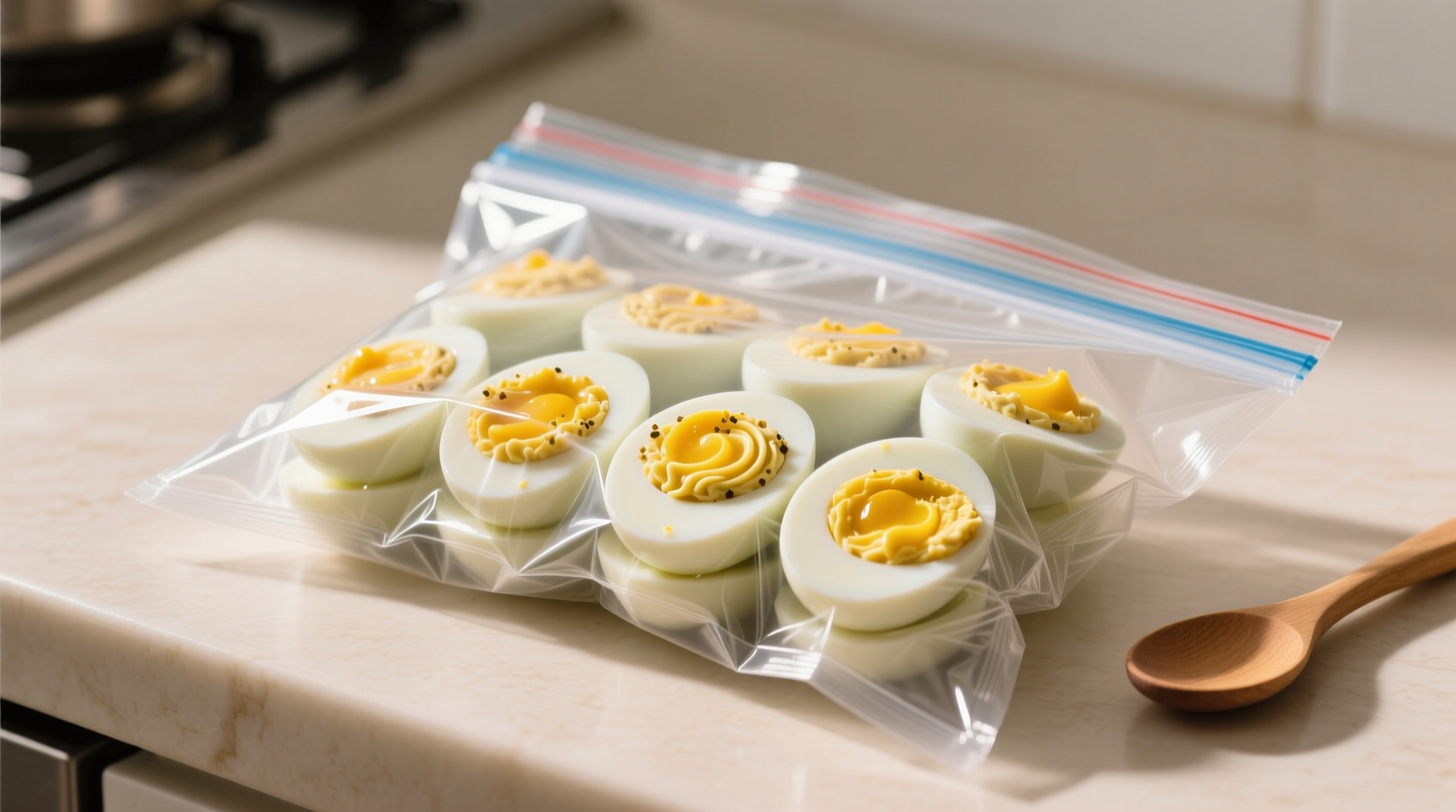 use a freezer bag for easy deviled eggs