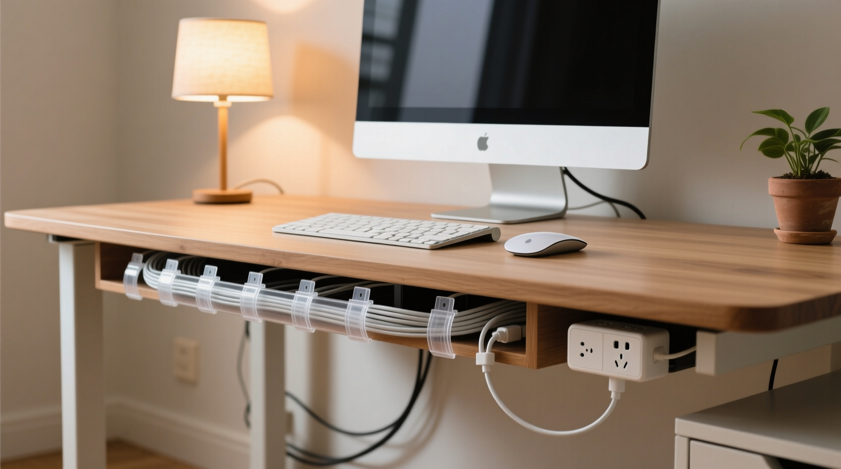 how to hide cords neatly behind your home office desk setup
