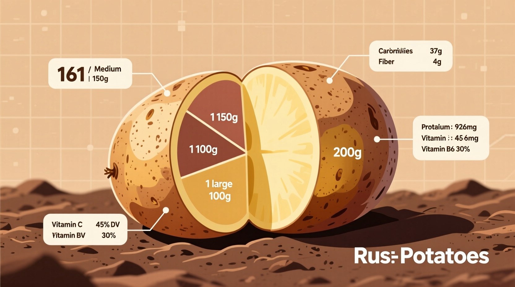 Russet potato nutritional breakdown with portion sizes