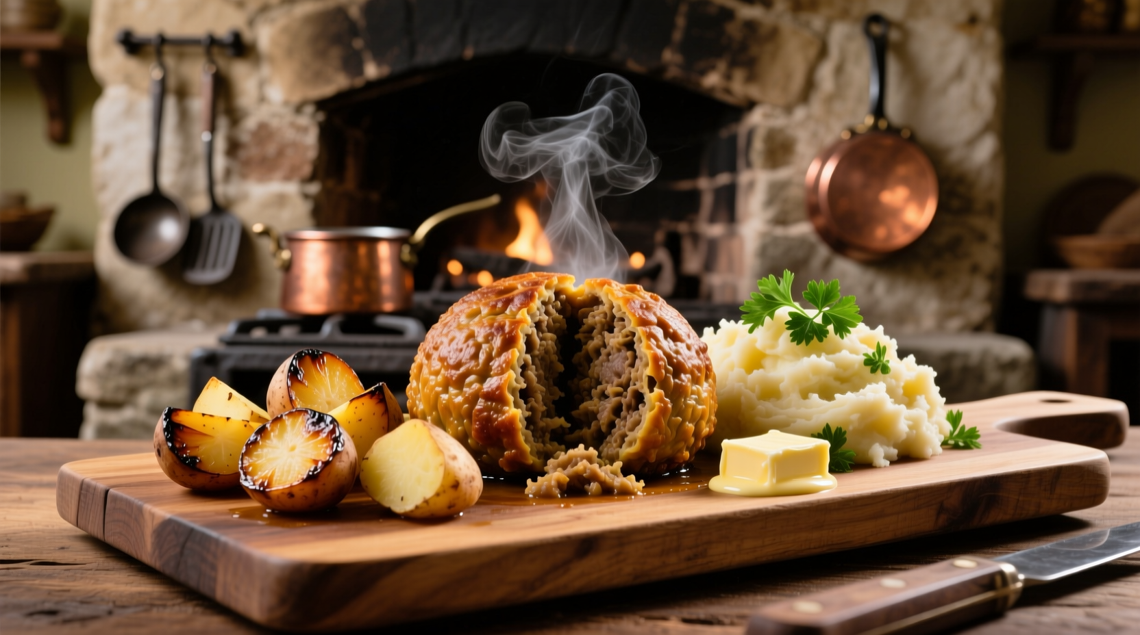 Traditional Scottish haggis served with neeps and tatties