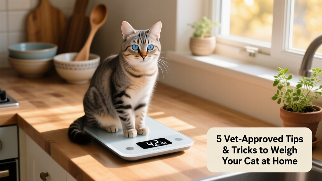 A calm cat sitting gently on a digital kitchen scale