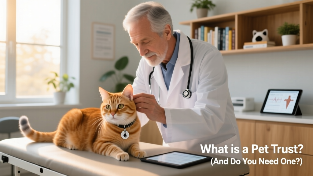 A veterinarian examining a senior cat during a routine checkup