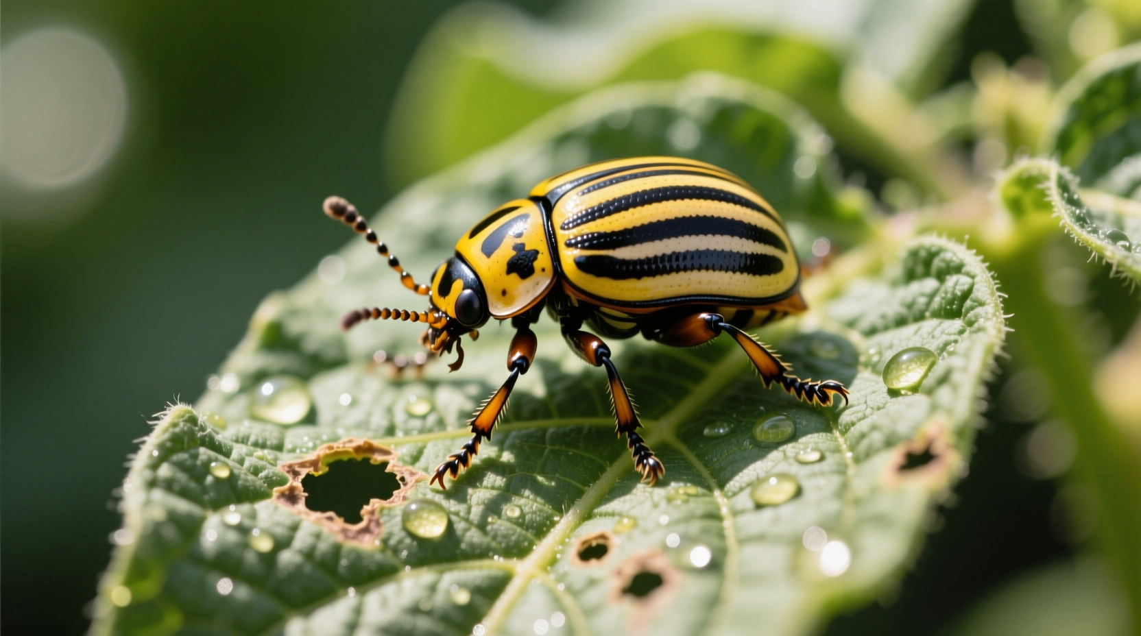 Colorado potato beetle on potato plant leaf