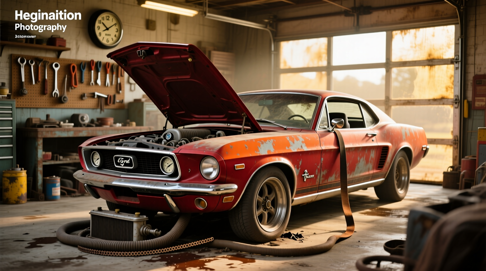 1969 Ford Mustang fastback in metallic green on city street