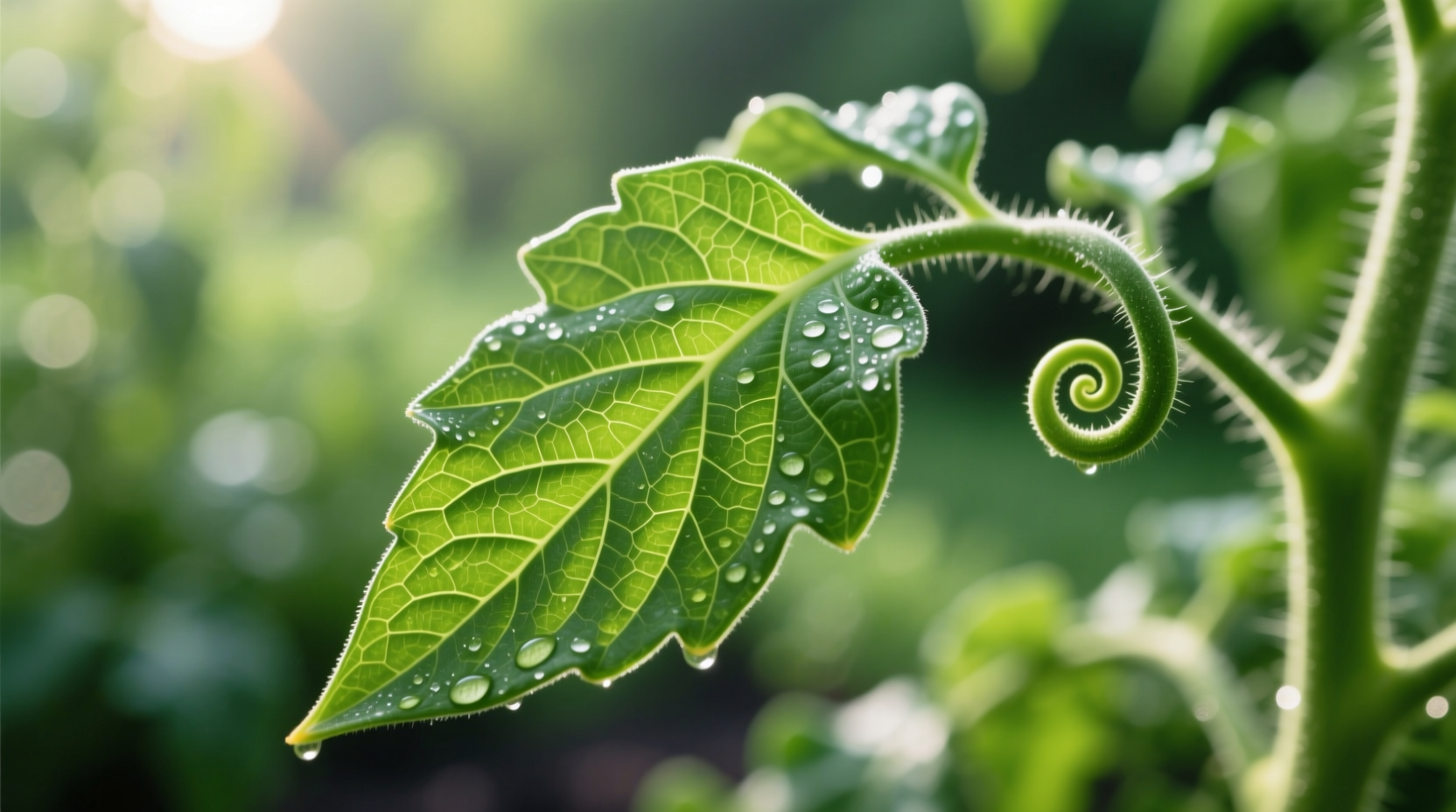 Close-up of tomato plant leaves showing upward curling pattern