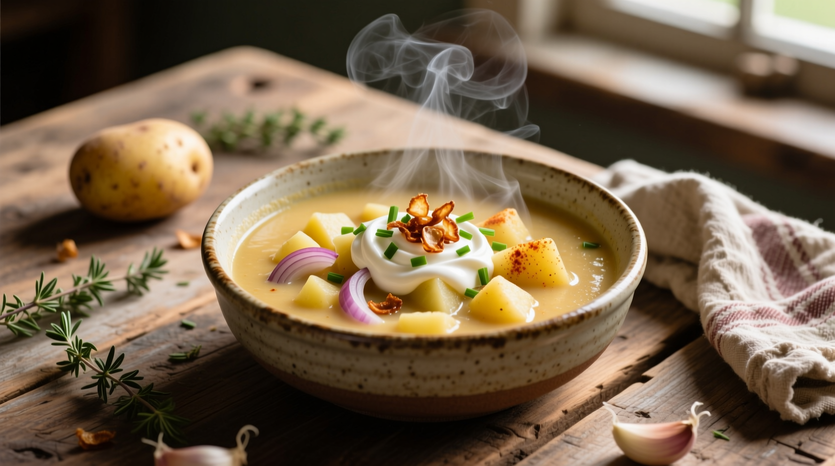Homemade Outback-style potato soup in a bowl
