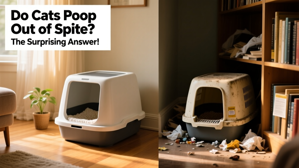 Side-by-side comparison of two litter boxes—one clean and well-placed, the other dusty and tucked in a corner