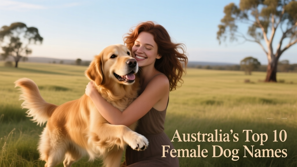 Woman hugging a golden retriever on a sunlit grassy field