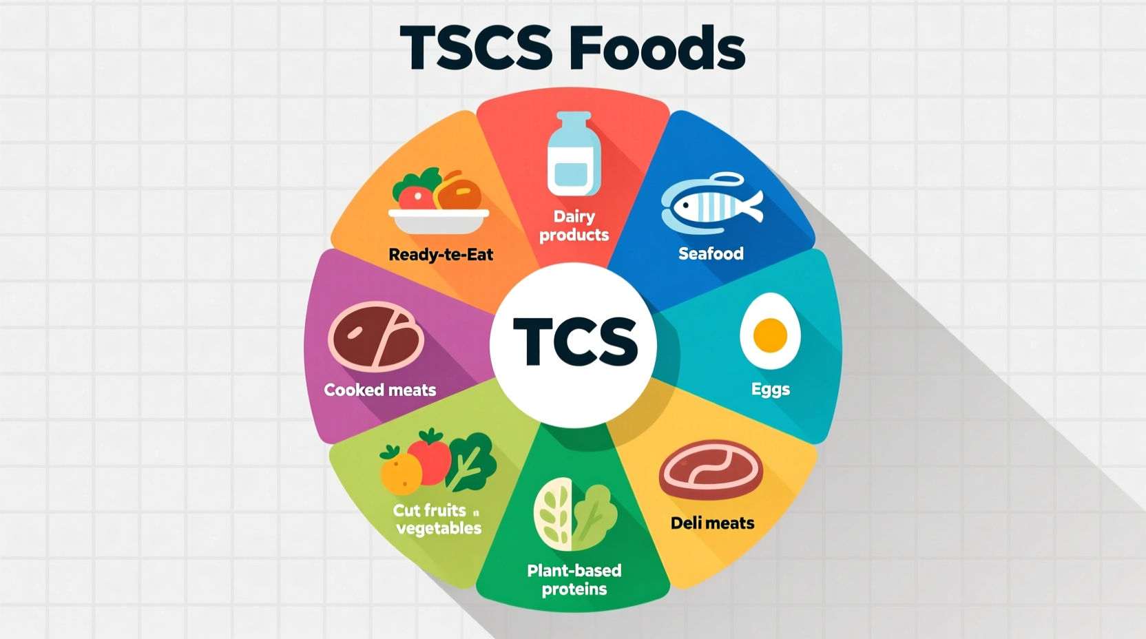 Colorful chart showing common TCS foods categories