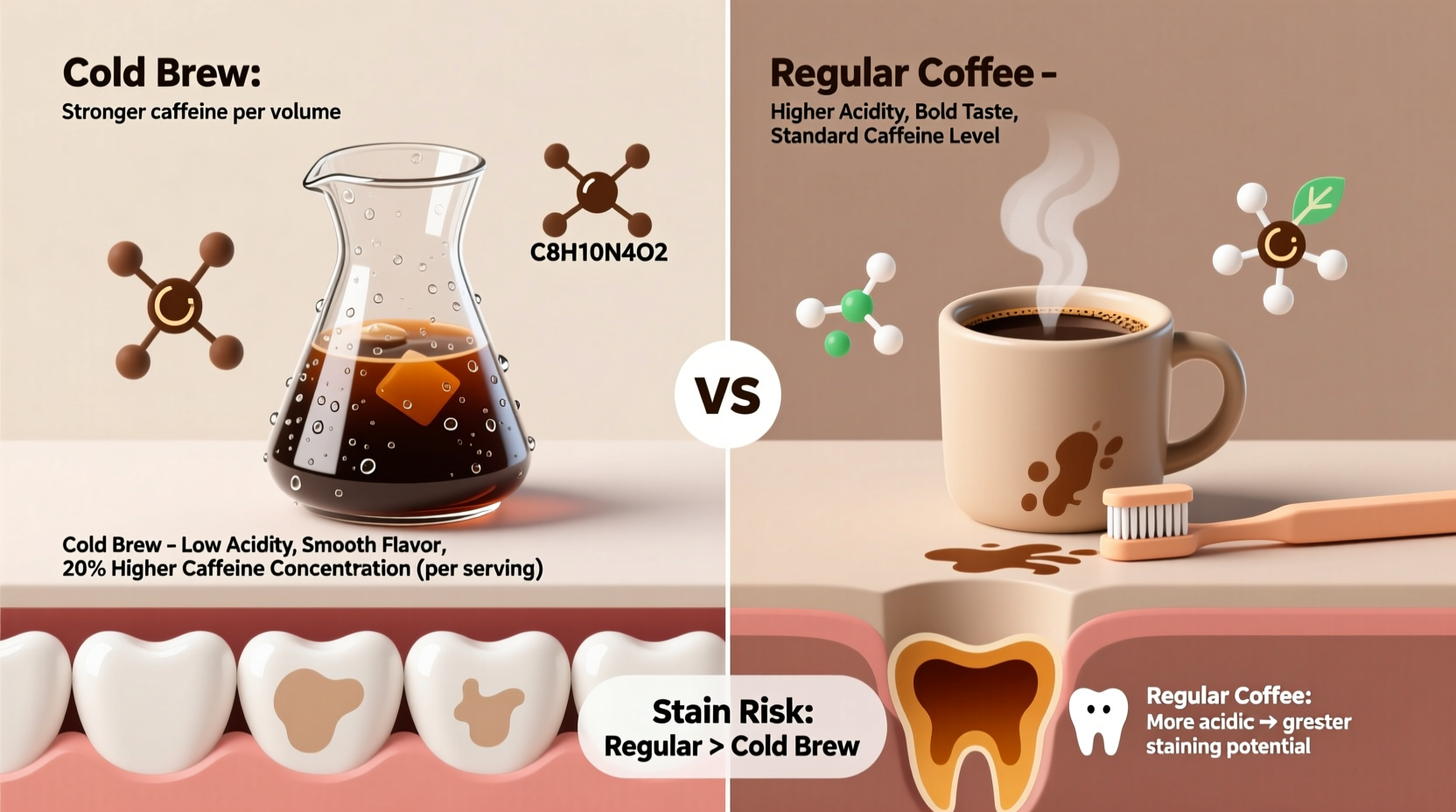 is cold brew stronger than regular coffee and does it stain teeth more