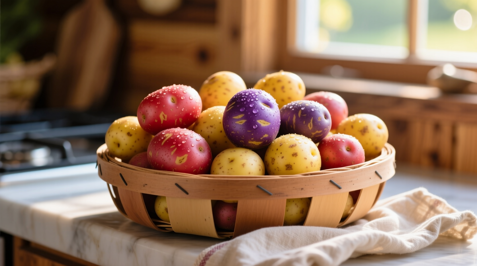 Colorful assortment of red yellow and purple little potatoes