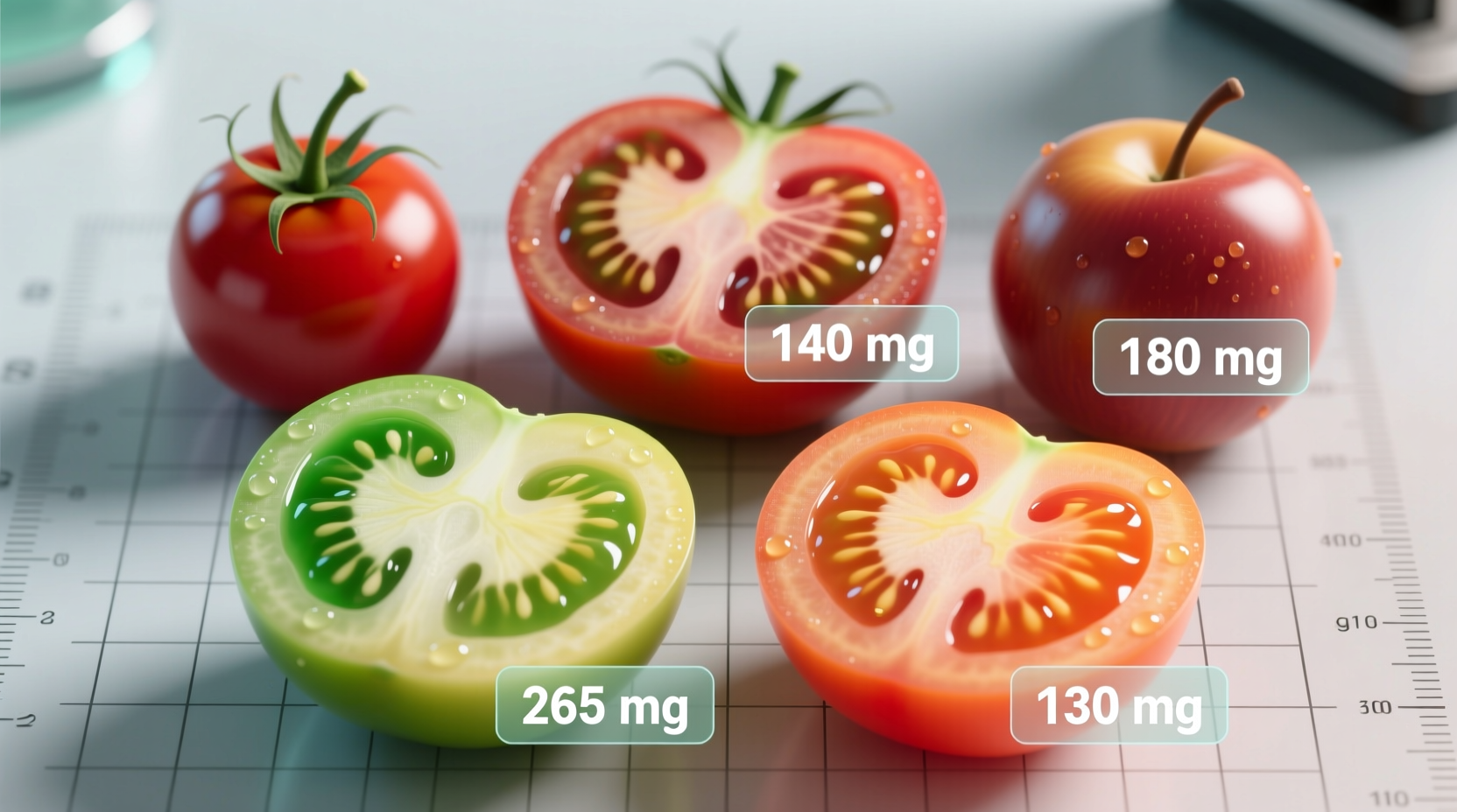 Fresh tomatoes showing potassium content variations by type