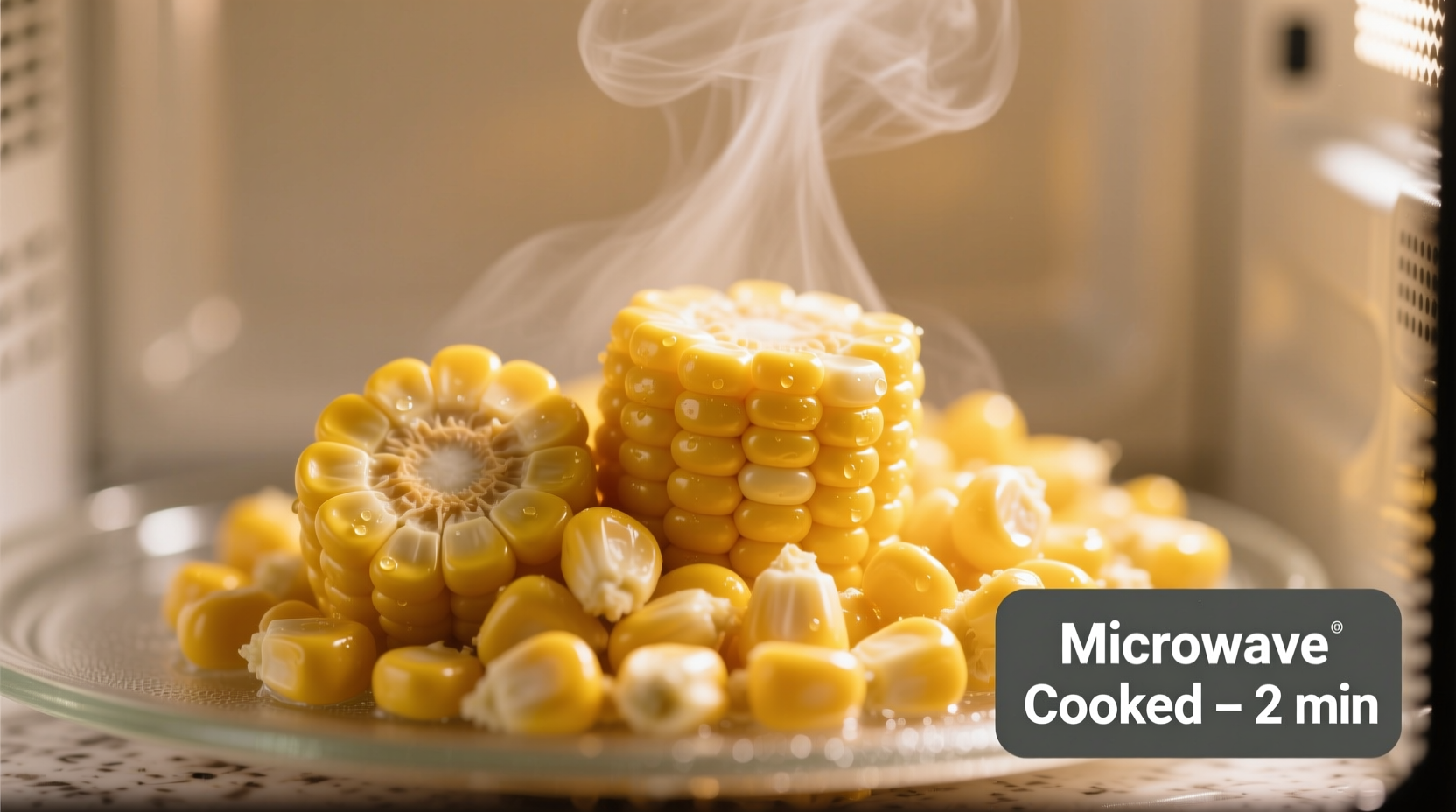 Fresh corn kernels after microwave cooking