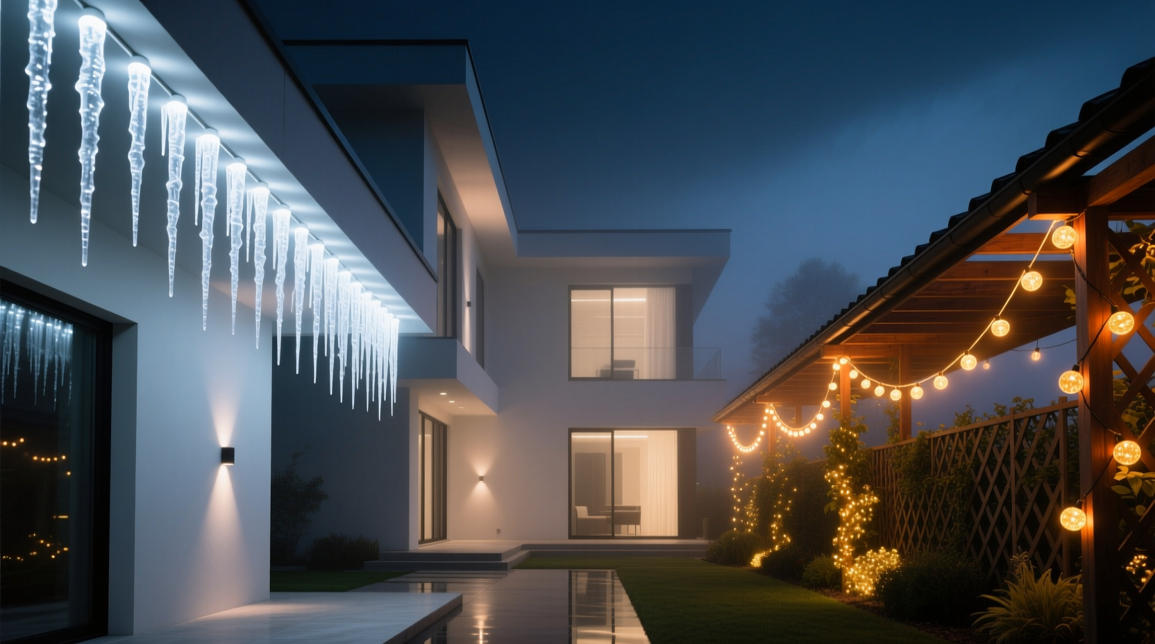 icicle lights vs string lights which style enhances a modern home exterior best