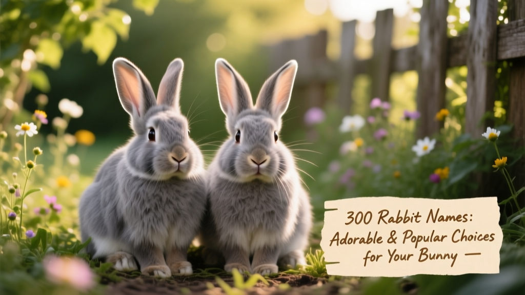 Two gray Rex rabbits sitting side by side in soft garden light, ears relaxed and eyes calm