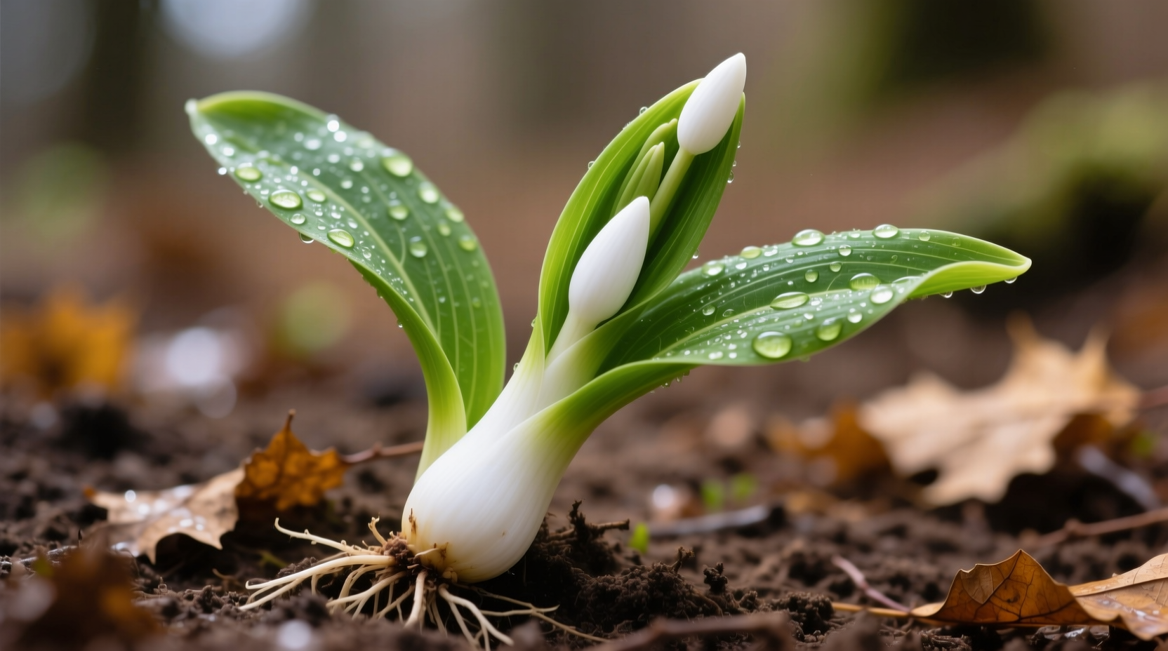 Fresh ramps with white bulbs and green leaves